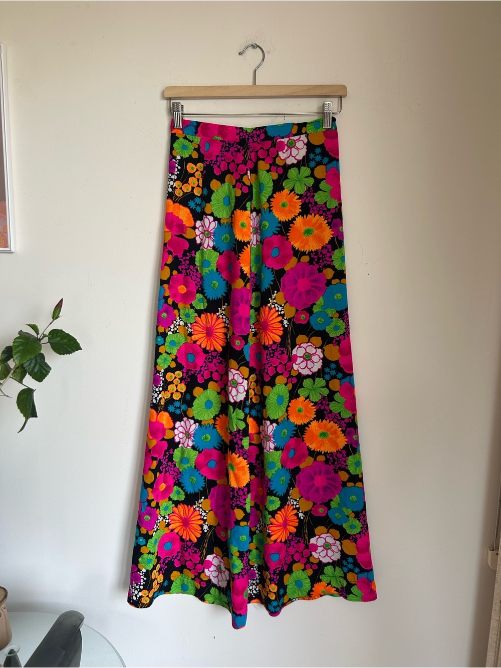 Vibrant Floral Maxi Skirt - Black Base with Multicolor Flowers